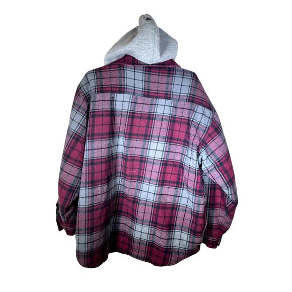Field & Stream Hooded Flannel Shirt Jacket Men’s XXL Burgundy/Gray Zip Front - Picture 2 of 11